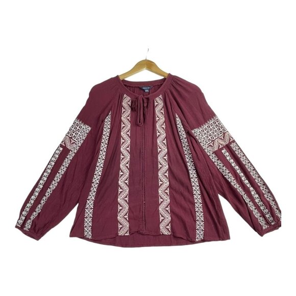 American Eagle Embroidered Peasant Top size Small Red - Picture 1 of 6